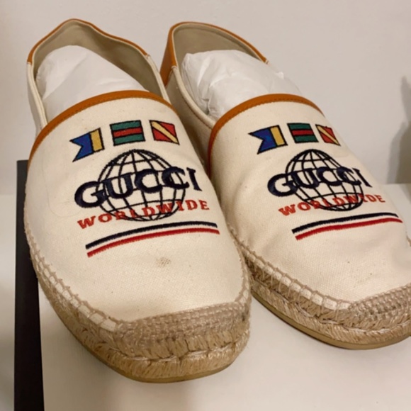 Gucci White Women Fabric Upper and Rub Print Logo Soft Flats - Picture 1 of 3